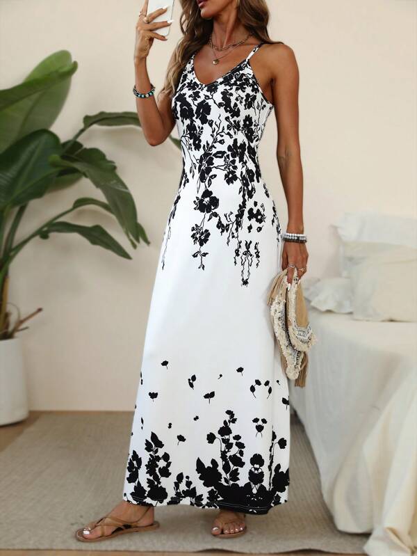EMERY ROSE Rochie de dama sexy cu bretele spaghete cu imprimeu floral tropical tinuta maxi de femei