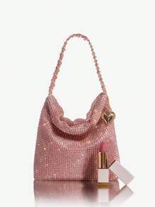 SHEIN SXY Ladies, Women Top Handle Bags , Evening Bags, Fashionable, Simple, Elegant, Versatile, Luxury, Full Of Diamonds,Pink,Blingbling, Heart-Shaped Bag Charm,For Cocktail Party,Party,Prom,Club,Date,Birthday,Evening,Date Night