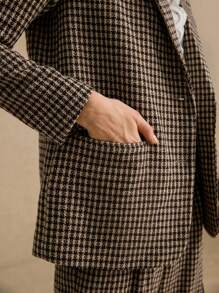 Poéselle 时尚卡其色复古休闲格纹西装外套，适合多种场合，长袖西装外套，配有隐形衬里和口袋，适合办公室和休闲场合，量身定制的剪裁，永恒的图案，现代风格，适合有抱负的职业女性，可选择搭配格纹西装裤，2024 秋冬