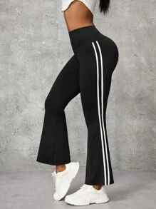 SHEIN Essnce 高腰撞色条纹弹力喇叭裤春秋