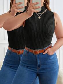 SHEIN Frenchy Áo ba lỗ cổ bẻ màu trơn cỡ lớn cho nữ, mùa hè - màu đen - Xem 4