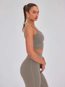 Musera Sport Áo croptop thể thao dây mảnh, ôm sát, thích hợp cho Padel, Tennis, Pickleball, tập gym, thể dục mùa đông. - Xám - Xem 5