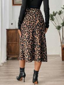 SHEIN LUNE Falda estampado de leopardo elegante y casual para mujer, otoño/invierno - Multicolor - Ver 2