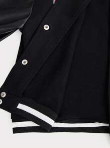 SHEIN Tween Girls Fall/Winter Y2k Back To School Preppy Sportswear Varsity Bomber Graphics Jacket For Halloween Football - Black - View 7