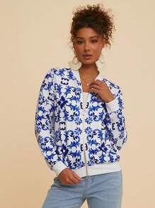 Travachic 度假针织几何印花女式夹克