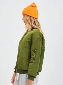 SHEIN EZwear Loose Fit Contrast Color Green Padded Flight Winter Coat, Winter Fall Outfit