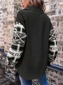 SHEIN LUNE 女式秋冬几何印花落肩长袖休闲夹克