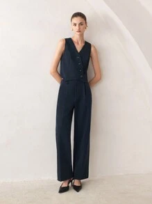 BizChic Conjunto de traje azul elegante y formal para mujer, conjunto de negocio grueso para uso en la oficina, fiesta de Navidad y vacaciones, ropa de otoño e invierno - Azul Marino - Ver 4