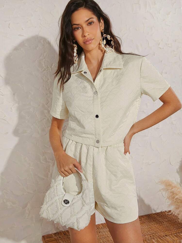 Quilted Snap Button Top & Shorts Two Piece Set