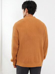 Manfinity Homme Suéter Casual de Manga Longa de Cor Sólida com Bolso, para Homens - Caqui - Visão 8