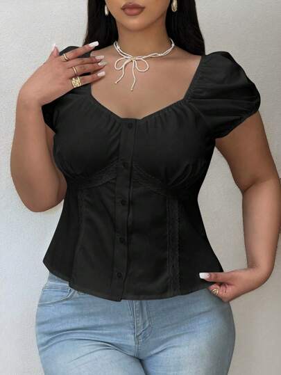 Vibekara Summer Tops Plus Size Allover Floral Print Front Button Elegant Long Sleeve Blouse Women Shirt