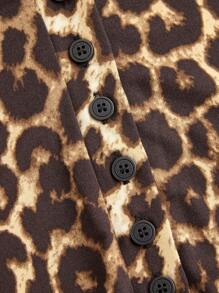 SHEIN EZwear Women's Solid Color + Leopard Print Half-Button Slim Fit T-Shirt, 3-Pack