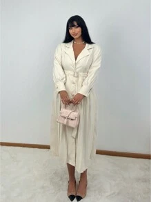 SHEIN Clasi Plus Size Women Casual Long Ruched Jacket Fall Cloth For Women - Apricot - View 5