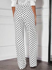 SHEIN SXY Pantalones rectos elegantes con estampado de lunares negros y blancos para mujeres - Blanco y Negro - Ver 2