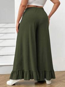 Calvaya Plus Size Vrouwen Effen Kleur Taille Strik Ruffle Zoom Losse Wijde Pijpen Broek