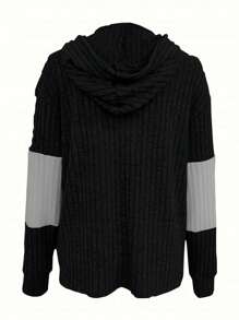 INAWLY Women's Solid Color Zippered Contrast Hoodie Jacket - Multicolor - View 2