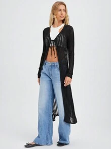 Muchica Áo len cardigan cực dài hợp thời trang & hợp thời trang, cho những chuyến đi lộng gió - màu đen - Xem 5