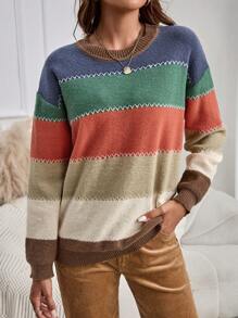 EMERY ROSE Áo len dài tay cổ tròn màu tương phản cho nữ mùa thu - Nhiều màu - Xem 3