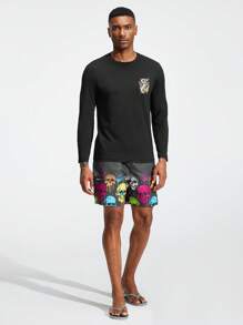 Manfinity KASUA Camiseta de manga larga con estampado de surf para hombre