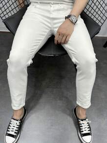 Manfinity Homme Pantalones de traje rectos casuales/de oficina con bolsillos para hombres - Blanco - Ver 5