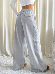 CovetEZ Plus Size Solid Color Casual Sweatpants, Minimalist Fashion For Everyday Wear - Grey - View 2