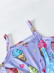 SHEIN 3 件套女孩独角兽和冰淇淋印花舒适细肩带连衣裙适合小女孩夏季派对/节日搭配姐妹装礼物 - 彩色 - 查看 3