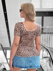 CovetEZ Plus Size Satin Bow Decor Ballet Style Short Sleeve T-Shirt - Brown - View 2