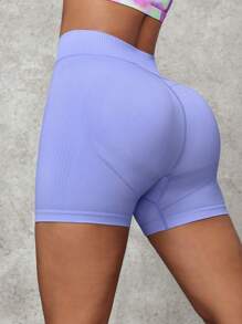 Easithlete 女士纯色高腰日常健身无缝运动短裤