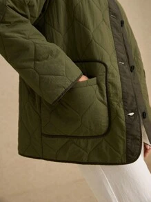 Poéselle Women's Flannel Lined Padded Coat Jacket Contrast Color Pocket Front Button Long Sleeve Casual Fall Women Clothes Fall Winter Jacket Women Coats Basic Winter Clothes For Women Motorcycle Jacket Winter Fur Women Clothes Vintage Winter Coat Boho
