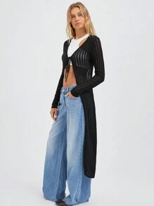 Muchica Áo len cardigan cực dài hợp thời trang & hợp thời trang, cho những chuyến đi lộng gió - màu đen - Xem 4