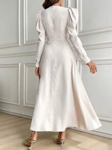 Modelyn Women's Elegant Solid Color Bishop Sleeve Dress, Spring & Autumn