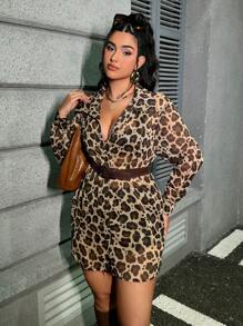 Ariqdhaksinargha Artist Plus Size Sexy Leopard Print Sheer Shirt, For Holiday, Vacation, Spring, Beach, Festival, Ibiza Fits - Multicolor - View 6