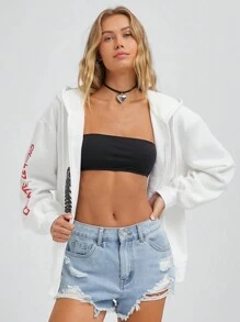 SHEIN EZwear Skeleton Pattern White Oversized Hoodie, Casual Sweatshirt For Fall & Winter, Halloween - White - View 5