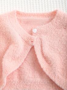 Cozy Pixies Baby Girl Round Neck Solid Color Plush Thickened Cardigan,In Fall/Winter