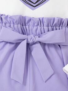 Sparklyn 2pcs/Set Tween Girl Valentine's Day Heart Print Ruffle Trim Long Sleeve Top And Pants Set, Spring & Fall