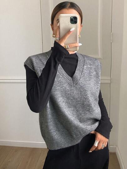 Livesso Damski luźny sweter z dekoltem w serek, na jesień i zimę, na powrót do szkoły