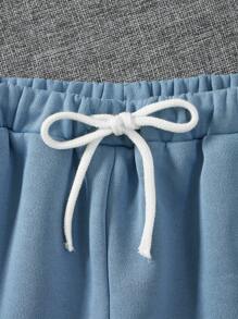 Tween 女童合身条纹针织短款上衣和紧身裤运动套装 - 黑色 - 查看 5