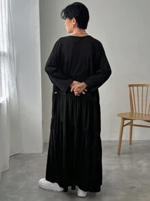 FRIFUL Women's Pleated Oversized Dress - Black - View 4