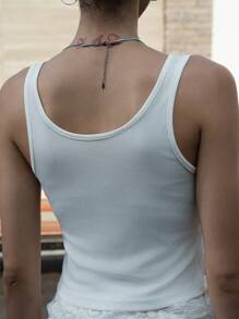 SHEIN ICON Damen ärmeloses Tanktop mit Knöpfen, unifarben, Lässig - Weiss - Übersicht 2