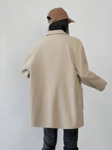 RueChic Cotton Knitted Overcoat Drop Shoulder Double Pocket Coat Easy To Style Perfect For Autumn And Winter - Beige - View 2