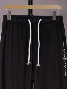 2 件套青少年男孩休闲渐变印花连帽衫和运动裤套装 - 黑與白 - 查看 4