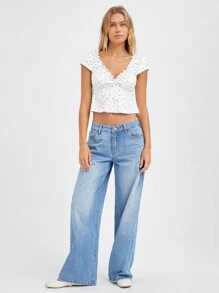SHEIN EZwear Blusa con mangas cortas de estilo Kellan con estampado floral
