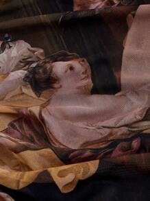 SHEIN MOD 女士复古天使绘画印花紧身连衣裙、文艺复兴连衣裙、返校节连衣裙、正式连衣裙、服装、短款正式连衣裙、鸡尾酒会短款连衣裙 - 彩色 - 查看 4