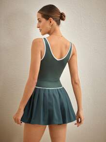 Activina 女式撞色饰边褶边无袖网球运动连衣裙