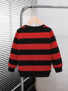 SHEIN Leap Crew Young Boys' Striped Round Neck Raglan Sweatshirt - Red - View 2