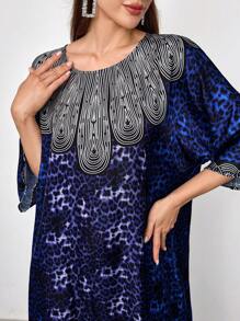 Al Najma Women's Round Neck Sequin Panel Batwing Sleeve Elegant Abaya, Modest Party Maxi Full Length Abayas, For Evening Party/Wedding Guest/Anniversary/Daily - Blue - View 5