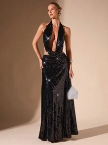 SHEIN BAE Autumn/Winter Sequin Embellished Glamorous Sexy Women's Long Mermaid Skirt, Suitable For Nightclub, Party, Graduation, Birthday Gathering, Halloween Outfits