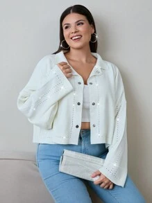 RueChic Cardigan à boutons et à épaules tombantes, coupe oversize, unicolore - Blanc - Voir 2