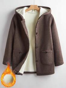 SHEIN EZwear Chaqueta casual para mujer con capucha, abotonadura, manga larga, de un solo color, revestida