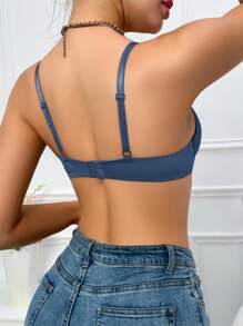 Women's Casual Blue Plain Fabric Push Up Bra With Medium Stretch - Blue - View 2